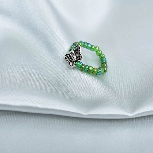 Bague Minimaliste En Résine Pour Femmes, Anneau Élastique En Perles Vertes Et Bleues, Bijoux De Doigt, Joli Anneau Papillon Réglable, Accessoires De Fête