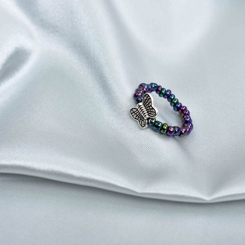 Bague Minimaliste En Résine Pour Femmes, Anneau Élastique En Perles Vertes Et Bleues, Bijoux De Doigt, Joli Anneau Papillon Réglable, Accessoires De Fête