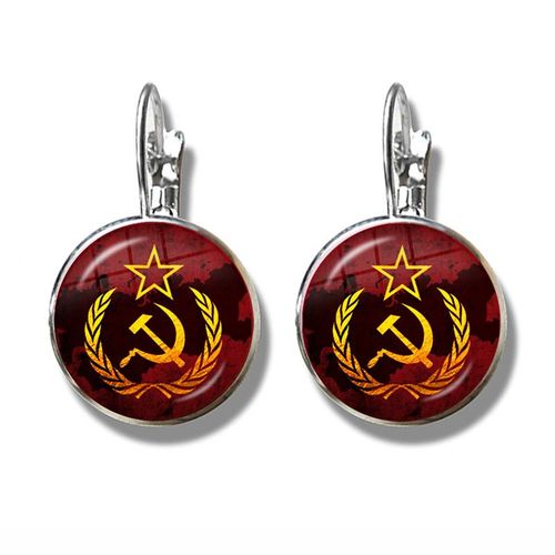 Boucles D'oreilles À Crochet Soviétique, Staline Lenin Français, Classique, Étoile Rouge, Marteau, Faucille, Emblème Du Communion, Cabochon En Verre Cccp, Bijoux