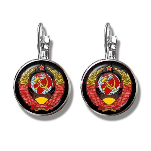 Boucles D'oreilles À Crochet Soviétique, Staline Lenin Français, Classique, Étoile Rouge, Marteau, Faucille, Emblème Du Communion, Cabochon En Verre Cccp, Bijoux