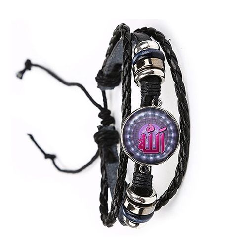 Bracelet Musulman Avec Cabochon En Verre Pour Hommes Et Femmes, Symbole D'allah Islamique, Bijoux Arabes, Noir Et Marron, Cadeau Religieux, 20mm