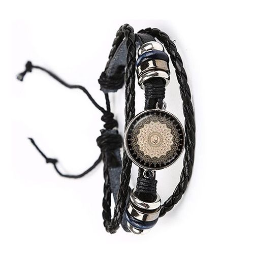 Bracelet Musulman Avec Cabochon En Verre Pour Hommes Et Femmes, Symbole D'allah Islamique, Bijoux Arabes, Noir Et Marron, Cadeau Religieux, 20mm
