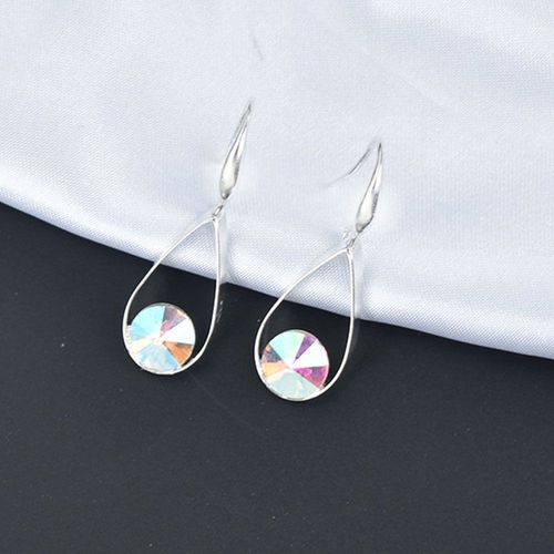Boucles D'oreilles Géométriques En Forme De Goutte D'eau Pour Femmes, Couleur Argent, Bleu, Rouge, Cristal Coloré, Bijoux De Mariage