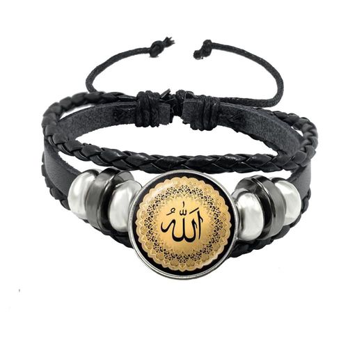 Bracelet Avec Cabochon En Verre Pour Hommes Et Femmes, Bijoux À Boutons Noirs, Cadeau Du Ramadan