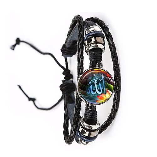 Bracelet Arabe Musulman Noir/Marron En Cuir, Cabochon En Verre De 20mm, I Love Allah, Bijoux Religieux À Breloques, Cadeau Pour Femmes Et Hommes