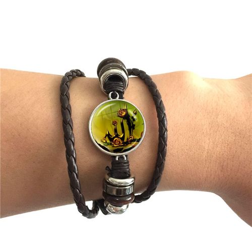 Bracelet Arabe Musulman Noir/Marron En Cuir, Cabochon En Verre De 20mm, I Love Allah, Bijoux Religieux À Breloques, Cadeau Pour Femmes Et Hommes