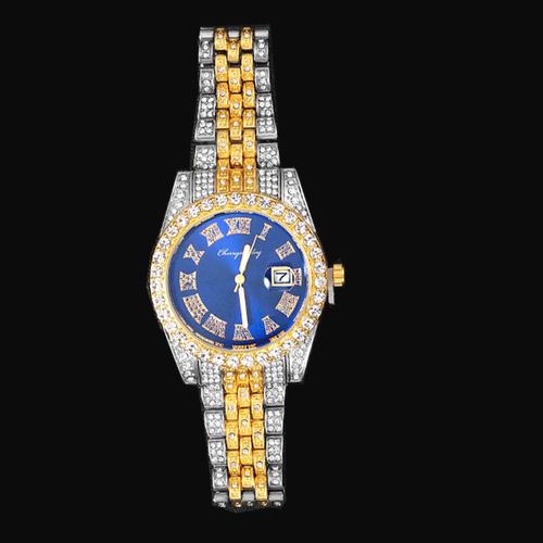 Montre De Luxe À Quartz Pour Hommes, Hip Hop, Glacé, Carré Diamant, Montre-Bracelet En Acier Doré, Calendrier Romain, Bijoux