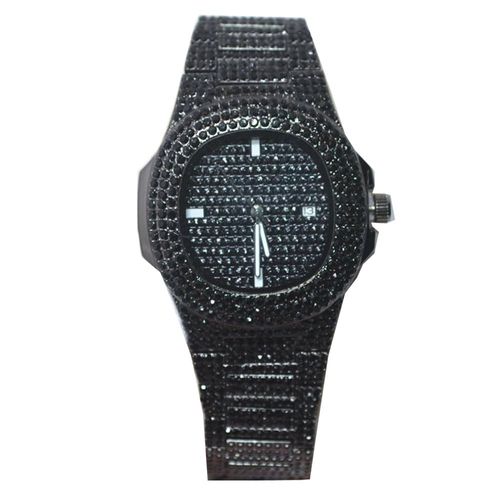 Montre De Luxe À Quartz Pour Hommes, Hip Hop, Glacé, Carré Diamant, Montre-Bracelet En Acier Doré, Calendrier Romain, Bijoux