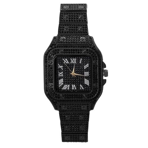 Montre De Luxe À Quartz Pour Hommes, Hip Hop, Glacé, Carré Diamant, Montre-Bracelet En Acier Doré, Calendrier Romain, Bijoux