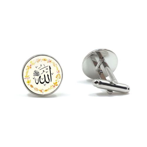 Boutons De Manchette En Verre Pour Hommes, 16mm, Cabochon, Symbole Allah, Bijoux Musulmans, Cadeau Religieux
