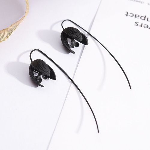 Boucles D'oreilles En Forme De U Pour Étudiants, Version Coréenne, Fil D'oreille Noir, Fleur, Os, À La Mode, Vente En Gros