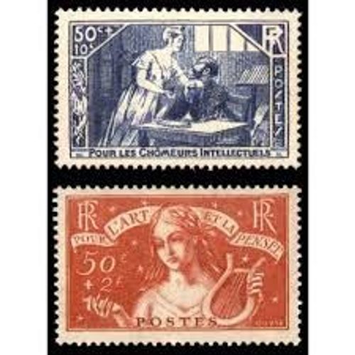 Au Profit Des Chômeurs Intellectuels : La France Aide Un Intellectuel Et L'art De La Pensée La Paire Année 1935 N° 307 308 Yvert Et Tellier Luxe