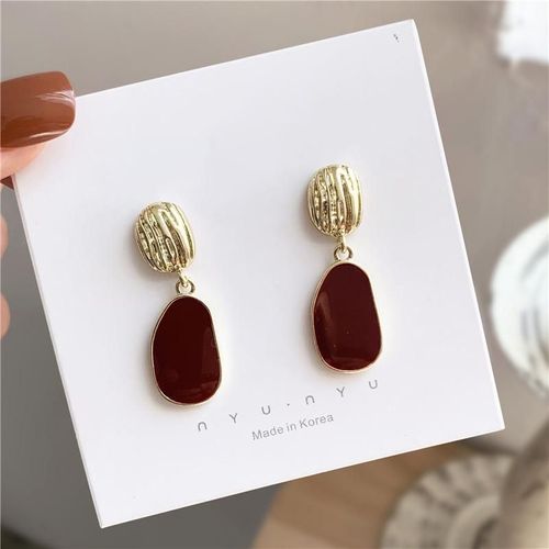 Boucles D'oreilles Charme S925 Pour Fille, Bijou À La Mode, Forme Géométrique Simple, Vin Rouge, Bouledogue
