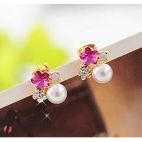 Boucles D'oreilles En Forme De Feuille De Cerisier Rouge, Nouveau Produit Coréen À La Mode, Jolies Perles En Strass, Bijoux Pour Femmes, Cadeau
