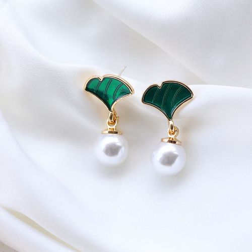 Boucles D'oreilles En Filet Doux Pour Fille, Tempérament, Rouge, Ginkgo, Feuille Verte, Perle, Petites, Fraîches, À La Mode, Vente En Gros, Nouvelle Collection 2020