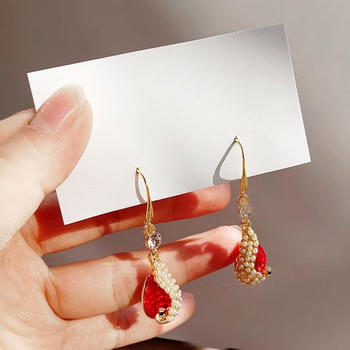 Boucles D'oreilles Sweet Girl, Nouveau Design De Mode, Sens Du Tempérament, Simple, Filet Rouge En Forme De Goutte, Perles En Cristal, À Vendre, 2021