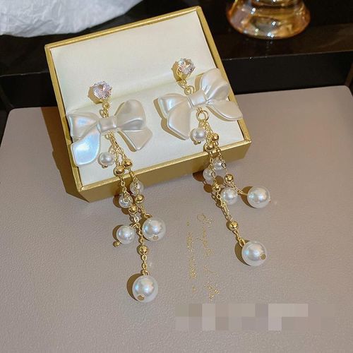 Boucles D'oreilles Pompon Perle Pour Fille Punk, Boucles D'oreilles Gothiques, Vintage Européen Et Américain, Long N¿Ud, Maille De Tempérament, Rouge, Ventes