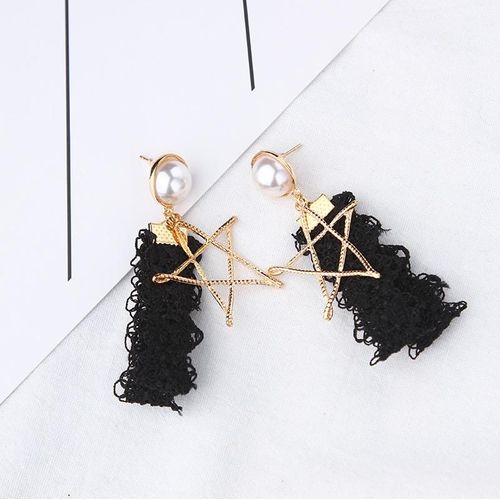 Boucles D'oreilles Punk En Dentelle Pour Femmes, En Noir Et Blanc, Double Tissu, Perle Étoile À Cinq Points, Nouvelle Collection, Vente En Gros