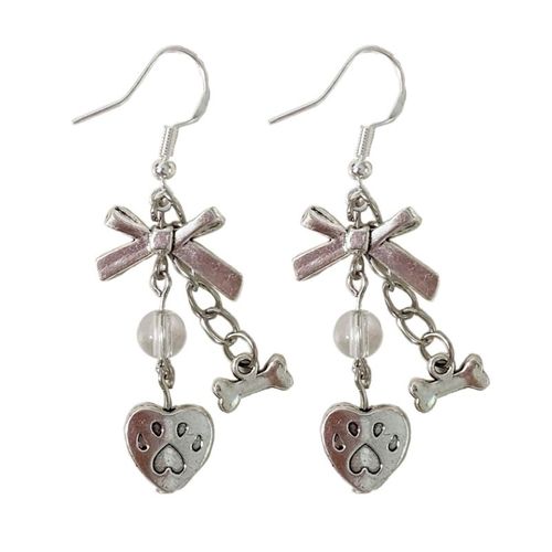 Mode Y2k Métal Coeur Bowknot Boucles D'oreilles À La Main Crochet Boucles D'oreilles Pour Les Femmes Dropship