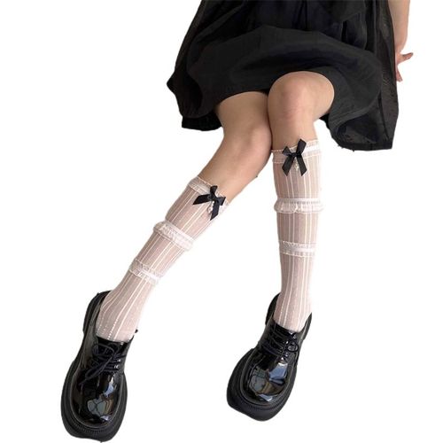 Chaussettes De Danse En Résille Pour Femmes, Bas Longs Aux Genoux, N¿Uds Pour Filles, Style Élégant, Ballet, Bord En Dentelle, Été, Livraison Directe, 03