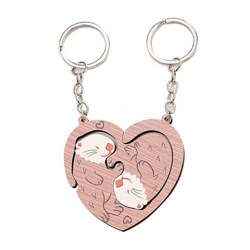 2 Pièces Porte-Clés En Bois Loutres Chat Pendentif Porte-Clés Personnalisé Correspondant Puzzles Porte-Clés Pour Sac À Dos Sac