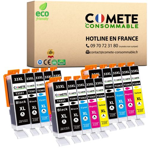 COMETE - 33XL - 15 Cartouches compatibles EPSON 33 ou 33XL Orange - 3 Noirs 3 Photo Noir 3 Cyan 3 Magenta 3 Jaune - COMETE CONSOMMABLE