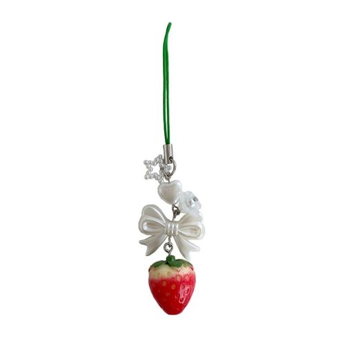 Résine Fraise Porte-Clés Bowknot Téléphone Charme À La Main Bowknot Téléphone Bijoux Résine Bowknot Porte-Clés Pour La Fête