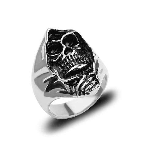 Bague De Crâne Rétro Exagéré Pour Hommes, Masque D'horreur, Style Gothique Punk, Anneau Mode En Métal, Fête De Vacances, Bijoux Accessoires Cadeau