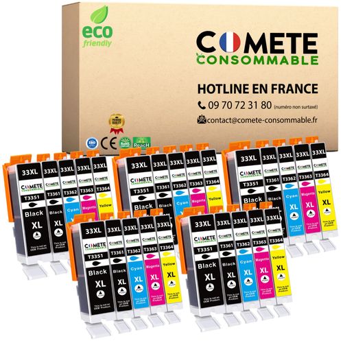 COMETE - 33XL - 25 Cartouches d'encre compatibles EPSON 33 XL Orange - Photo Noir / Noir / Cyan / Magenta / Jaune - COMETE CONSOMMABLE