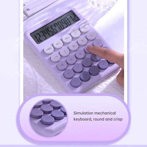 Calculatrice de bureau Grand écran LCD à 12 chiffres Gros bouton rond Calculatrice mignonne de couleur dégradée adaptée au bureau, à l'école, à la maison pour les enfants étudiants comptable