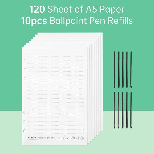 Papier A5 120 feuilles et 10 recharges de stylo à bille pour ordinateur portable Bisofice Stylo numérique compatible avec Boardpen et Ophaya APP Support Prise de notes Enregistrement Stockage