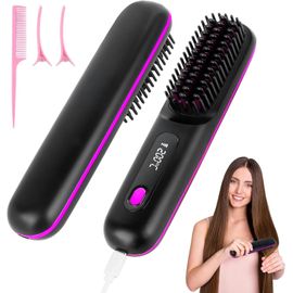 Brosse Lissante Pour Cheveux,Portable Fers À Lisser,Mini Lisseur Sans Fil Rechargeable 160¿-200¿ Chauffe Rapide Rechargeable Pour Voyage Brosse Chauffante Peigne Chauffant Brosse Lissante