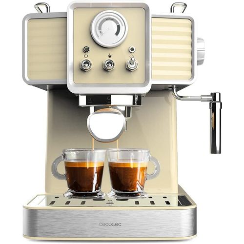 Machine À Café Express Power Espresso 20 Tradizionale Light Yellow. 1350W,Espresso Et Cappuccino,20 Bars Et Thermoblock,Vaporisateur,Manomètre,Design Vintage,Capacité De 1,5 Litres