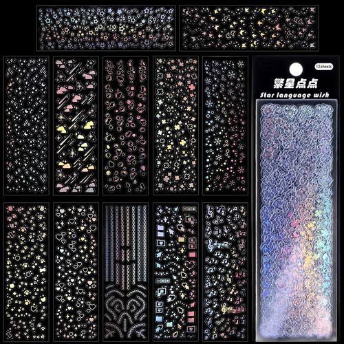 Lot De 24 Feuilles D'autocollants Holographiques Kpop,Papillon,Bulles,Flocon De Neige,Étoile Musicale,Autocollants En Résine Transparente Pour Bouteilles D'eau,Ordinateur