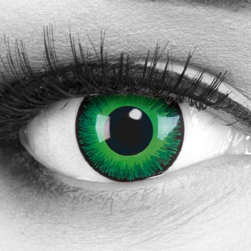Lentilles Couleur Vert Noir-Shining Green. Pour Halloween,Fantaisie,Carnaval+Étuis À Lentilles De Contact I 1 Paire(2 Pièces) I Sans Correction I 0,00 Dioptries