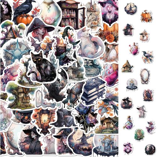 Autocollants De Sorcière 100 Pièces,Witch Sticker Set,Autocollants Vintage Thème Sorcière Étanche,Forest Witch Sticker Set,Graffiti De Sorcière Pour Ordinateur Skateboard Téléphone Valise