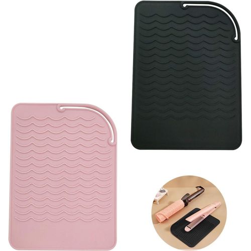 2 Pièces Tapis Resistant A La Chaleur Pour Fer A Lisser Kit,Tampon En Silicone Pour Fer À Friser,Portable Tapis Résistant À La Chaleur Pour Fer À Friser Pour La Maison,Les Voyages,21.6 X 15.7cm