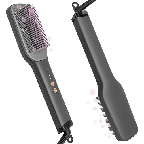 Brosse Lissante,Peigne Lissant 2000 Ions,Chauffage Rapide En 20 Secondes À 5 Niveaux,Brosse Lissante À Double Tension,Peigne Spécial Anti-Frisottis Pour Cheveux Bouclés