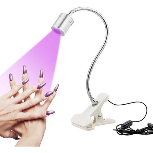 Lampe Uv Sèche Ongles,3w Usb Uv Séchoir À Ongles Utraviolette Avec Clip,Pour Colles Ongles En Gel,Avec Tête Ajustable Idéal Pour Travailler Un Doigt Ou Toute Une Main(Silver) 