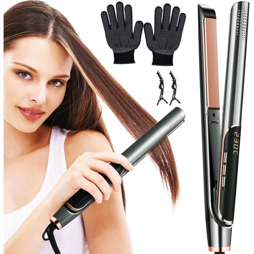 Lisseur Cheveux,Fer A Lisser À Double Usage,Lisseur Boucleur Cheveux 2 En 1 Avec Ecran Lcd,Outil De Coiffure De Voyage,Convient Aux Cheveux Longs Et Courts,Cadeau Femme