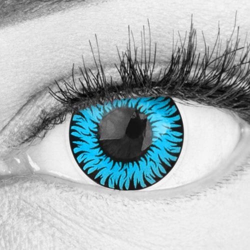 Lentilles Couleur Bleu-Vampire Werewolf Blue. Pour Halloween,Fantaisie,Carnaval+Étuis À Lentilles De Contact I 1 Paire(2 Pièces) I Sans Correction I 0,00 Dioptries