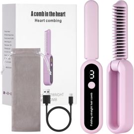 Brosse Lissante Cheveux,Mini Et Pliable Lisseur Cheveux Brosse Rapide Des,Lisseur Chauffant Peigne À Cheveux Lisseur Barbe Homme,9 Températures Réglables,Portable,Chauffage Rapide