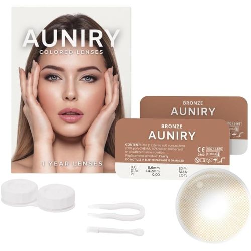 Lentilles Couleur Marron ""Bronze"" Naturel:Kit Complet(2 Lentilles,Pince,Ventouse Et Étui),12 Mois,Sans Correction,Sans Prescription,0 Dioptrie Et Dia 14.2mm |