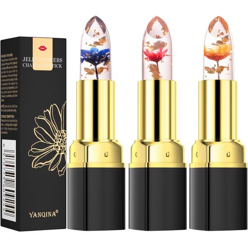 3pcs/Set Flower Jelly Rouge À Lèvres Set Changement De Température Crème Hydratante Flower Lipstick Nutrition Longue Durée Baume À Lèvres Magic Changer De Couleur Gloss À Lèvres 