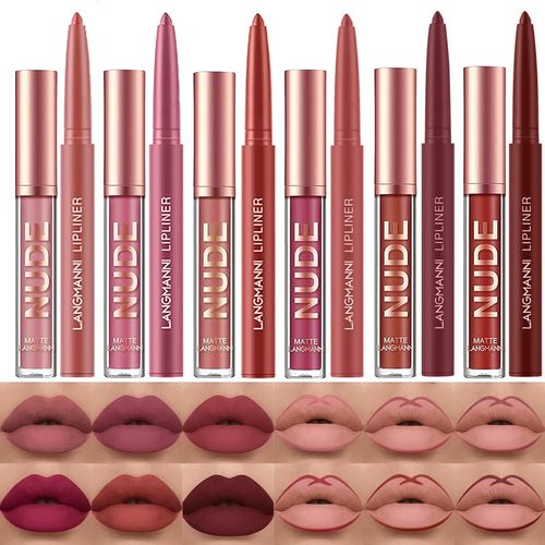 Lot De 6 Rouges À Lèvres Mats Avec 6 Crayons À Lèvres Durables,Durables Et Imperméables,Anti-Adhésifs,En Velours Hautement Pigmenté,Cadeau De Beauté Pour Filles(12 Pièces) 