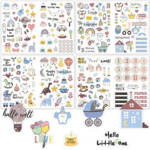 Kit Scrapbooking Enfant,212 Pièces Stickers Scrapbooking Pour Album Naissance Bébé,8 Feuilles A4 Autocollants Avec Chiffres Et Étapes(Couleurs Pastel)