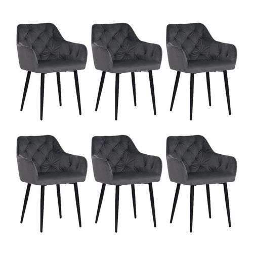 Lot De 6 Mario Fauteuil En Velours Capitonné Au Style Contemporain- Gris