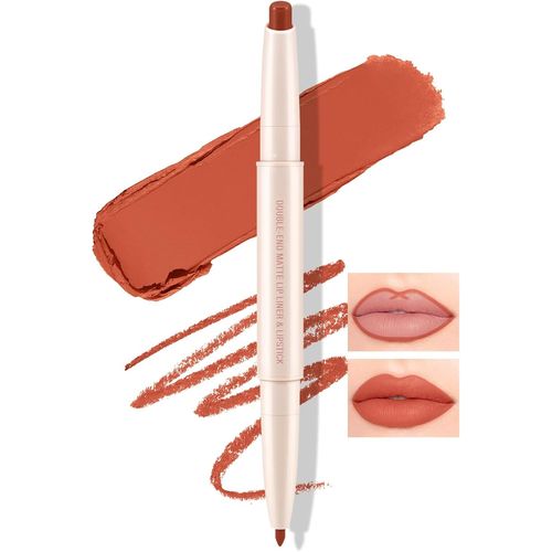 Rouge À Lèvres Double Tête,Crayon À Lèvres Mat 2 En 1,Rouge À Lèvres Velours Nude Longue Durée,Non Décolorant,Crayon À Lèvres Crème Souple Pour Femmes,Finition Satinée Mate 