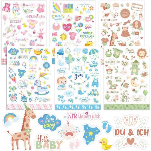 Lot De 6 Feuilles D'autocollants Pour Album Photo De Bébé-Pour Album Photo De Bébé,Fête Prénatale,Livre D'or,Cadeau De Fête Prénatale,Cadeau De Naissance Pour Fille Et Garçon