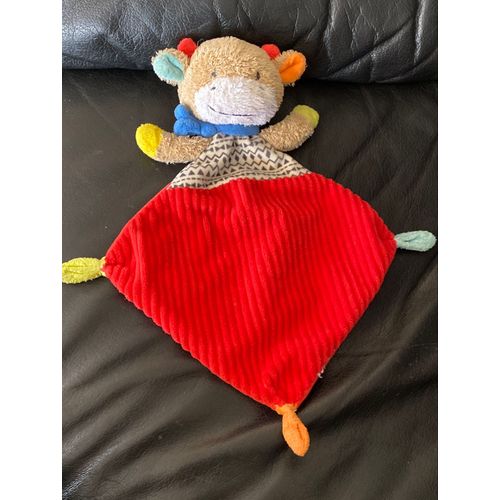 Mots D'enfants Doudou Plat Vache Rouge Bleu Jaune 31cm